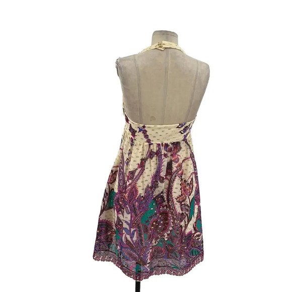 Tibi Cream Purple Floral Paisley Metallic Halter Mini Dress Size 6‎ - Picture 9 of 14